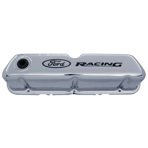 Chrome Steel Valve Cover Set w/Ford Racing Logo - 302071